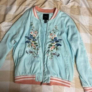 Pastel Blue Cute Bird Bomber Jacket